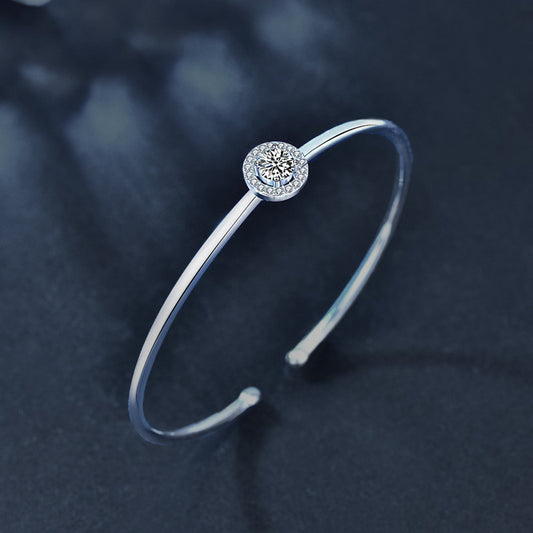 SBG001 純銀925 莫桑石 (1.0 CT) Slim Round 手鐲