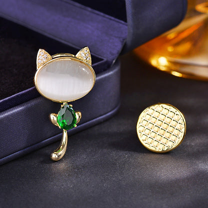 SBC001 貓眼石磁吸得意貓咪胸針