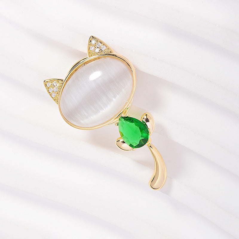 SBC001 貓眼石磁吸得意貓咪胸針