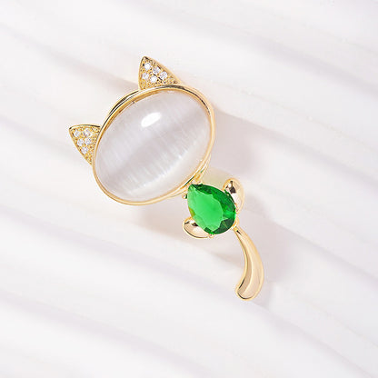 SBC001 貓眼石磁吸得意貓咪胸針