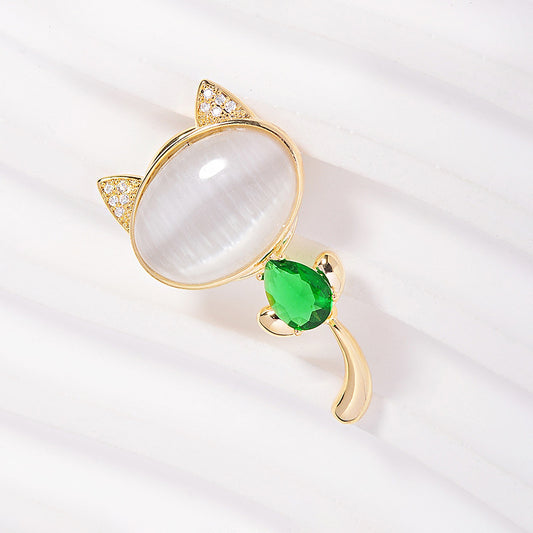 SBC001 貓眼石磁吸得意貓咪胸針