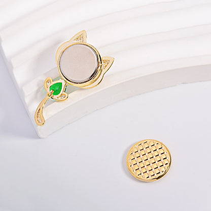 SBC001 貓眼石磁吸得意貓咪胸針