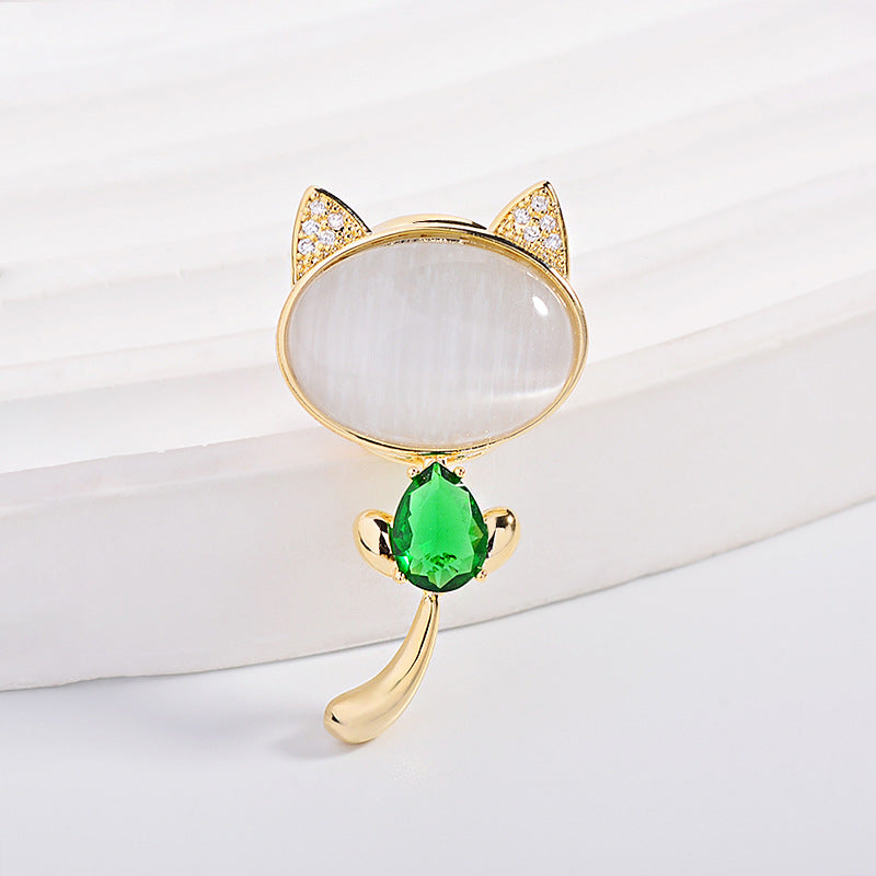 SBC001 貓眼石磁吸得意貓咪胸針