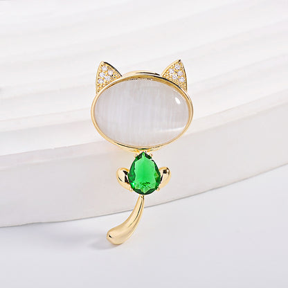 SBC001 貓眼石磁吸得意貓咪胸針