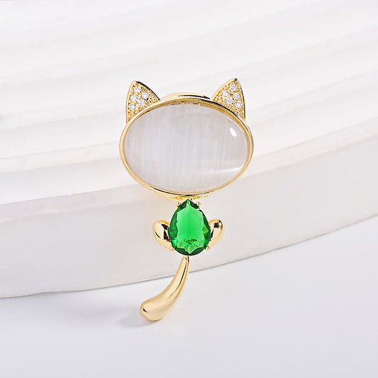 SBC001 貓眼石磁吸得意貓咪胸針