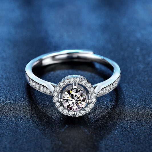 SRG001 純銀925 莫桑石 (1.0 CT) Twinkle Round 戒指 (開口)