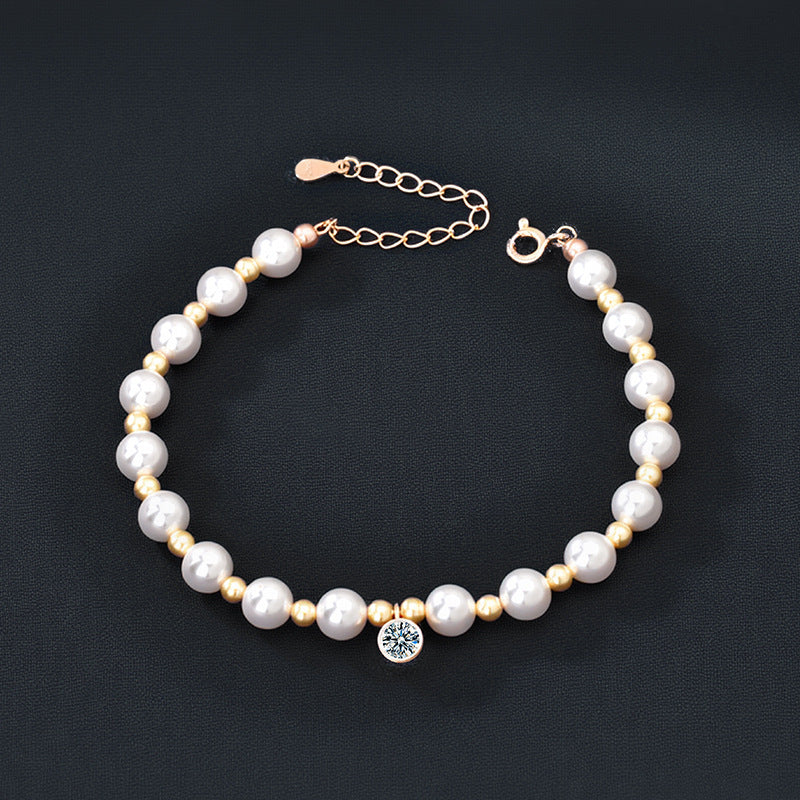 SBL001 純銀925 莫桑石 (0.3 CT) Pearl Station 手鏈