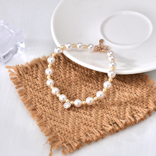 SBL001 純銀925 莫桑石 (0.3 CT) Pearl Station 手鏈